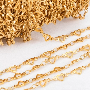 Heart Link Chain Stainless Steel Gold Plated For DIY Necklace Bracelet Jewelry Making Craft Supplies
