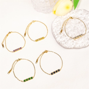 Elegant gold titanium steel bracelets with colorful gemstones and floral accents