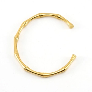 Bracciale Rigido Bambù Placcato Oro 18K Acciaio Inossidabile Regolabile Polsino Aperto Gioielli Minimalisti Per Donna