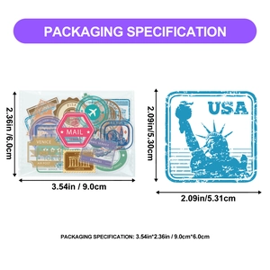 50 pieces of vintage waterproof travel stamp PET stickers with landmarks and postmarks