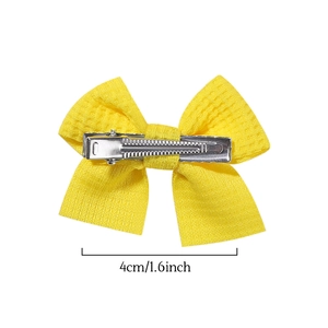 Set of 10 solid color cute bow hair clips for kids with 4cm yellow fabric design