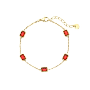 Elegant gold-plated bracelet featuring five red rectangular zircons and lobster clasp