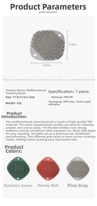 Detailed size specifications and material info for multifunctional silicone dish brush