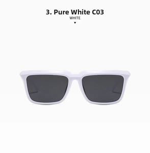 Détail des lunettes de soleil carrées blanches avec verres gris foncé au style épuré