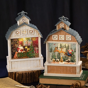 Lanterne de maison de Noël vintage avec lumière LED et scènes du Père Noël