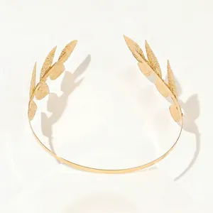 Detailed view of golden laurel wreath headband with weight and size specifications