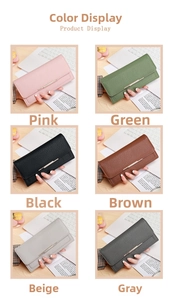 Three-fold lychee pattern women's long wallets shown in six elegant fashion colors
