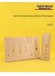 Detail view of solid wood jewelry display stand for necklaces and pendants