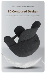 Detailed view of winter baseball cap with 3D tailoring and warm earflaps on grey background