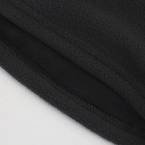 Detailed close-up showing the premium black fleece texture and reinforced stitching of neck warmer