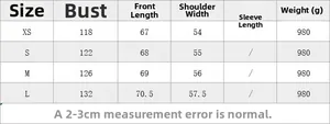 Detailed size guide table for oversized faux shearling vest with bust and length measurements