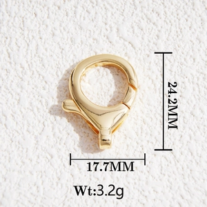 Detail showing 18K gold-plated brass lobster clasp dimensions 24.2mm by 17.7mm
