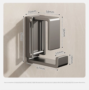 Detailed view of gunmetal grey stainless steel wall hook with precise size dimensions