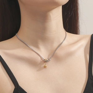 Minimalist Two Tone Ball Pendant Necklace Titanium Steel 18K Gold Plated Clavicle Chain For Men Women