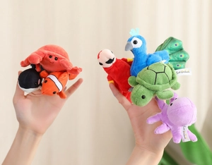Set of cute sea animal plush finger puppets including turtle shark and octopus