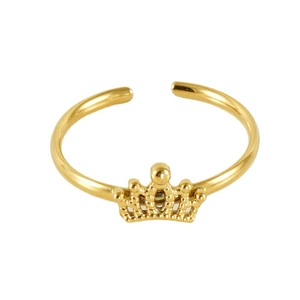Adjustable golden crown ring made of titanium steel with a minimalist open design