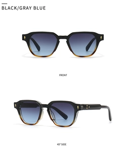 Front and 45-degree side view of narrow retro sunglasses with arrow metal rivets