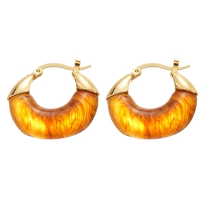 Maillard style resin hoop earrings with amber tortoiseshell pattern and gold plated closure