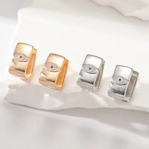 Geometric Square Evil Eye Hoop Earrings For Women Copper Zirconia Inlaid Gold Silver Plated Blue Stone Fashion Jewelry