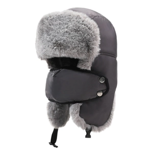 Winter aviator hat with faux fur lining and removable face mask for outdoor skiing