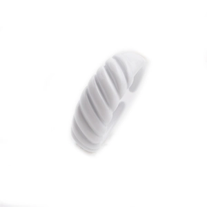 Detailed close-up of white croissant-style spiral ring with glossy lacquered finish