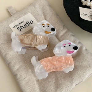 Cute dachshund acetate hair claw clips for girls with wavy patterns in neutral colors