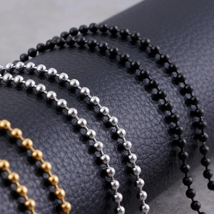 Stainless steel ball chain necklace in gold, silver, and black finish on leather