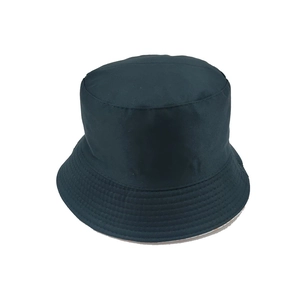 Detailed view of the multi-row stitching on the wide brim of this dark green cotton bucket hat