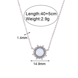 Silver stainless steel sun pendant necklace with opal stone and product specifications