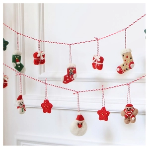 Detailed wool felt Christmas banner with gingerbread man and Santa Claus figures