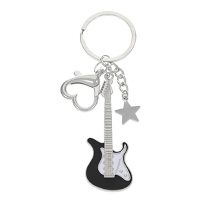 Y2K Vintage E-Gitarren Schlüsselanhänger mit Herzverschluss und Silbermetall Akzenten