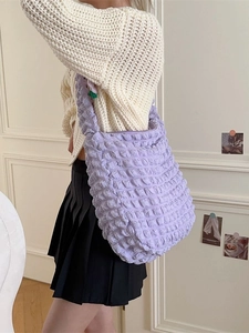 Lightweight purple bubble textured tote bag with large capacity for casual commuting