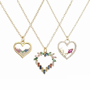 Heart Pendant Necklace Copper Gold Plated With Colorful Zircon Micro Pave Dainty Trendy Jewelry For Women