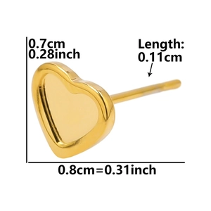 Detailed dimension guide for small gold heart stud earrings in polished stainless steel