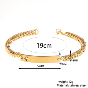 18K vergoldetes Edelstahl-Armband mit Sonnen-Gravur und Panzerkette in 19 cm Länge