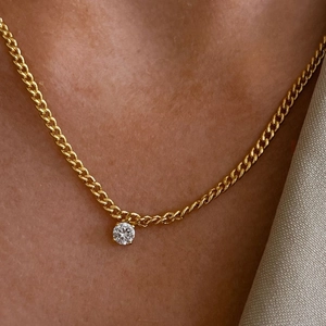 Elegant 18k gold plated stainless steel Cuban necklace with sparkling zircon solitaire