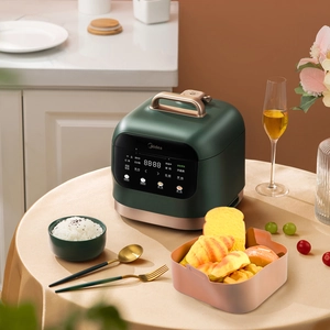 Arrocera eléctrica moderna verde esmeralda con mango de oro rosa para el hogar