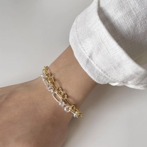 Minimalist 925 sterling silver O-ring chain bracelet set in gold and silver finishes