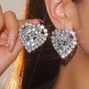Vintage Heart Evil Eye Drop Earrings For Women Fashion Alloy Rhinestone Inlaid Stud Earrings Valentine Day Jewelry Gift
