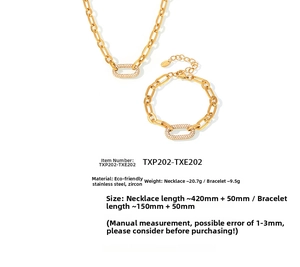 Detail of gold-plated stainless steel jewelry set with micro-pave cubic zirconia links