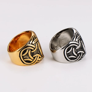 Retro Nordic Viking stainless steel rings with gold and silver Celtic knot patterns