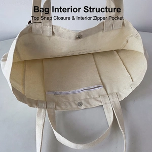 French style canvas tote bag with magnetic snap closure and internal zipper pocket