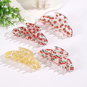 Transparent Acrylic Hair Claw Clip Cute Fruit Print Strawberry Watermelon Cherry Shark Jaw Clip Accessories