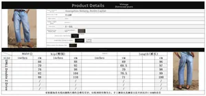 Tableau des tailles détaillé pour jeans taille haute bleu clair avec mesures en centimètres