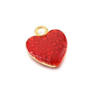 3D red enamel heart pendant with golden trim on minimalist white background for necklaces