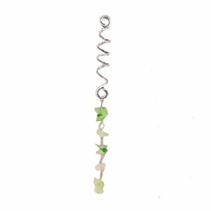 Silver metal spiral hair braid clip with green and white irregular stone charms