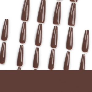 Glossy coffee brown extra long coffin shape press-on nails set for women