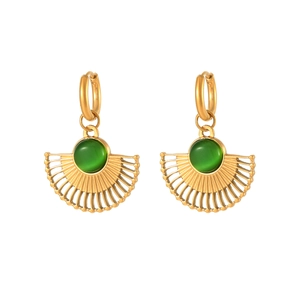 Boucles Oreilles Acier Inoxydable Vintage Femme Turquoise Synthétique Oeil Chat Soleil Éventail Géométrique Bijoux Rétro