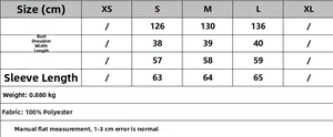 Detailed size chart for faux suede hooded jacket including chest and sleeve measurements