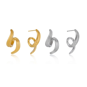 Minimalist 18K gold and silver stainless steel spiral twist stud earrings set for women